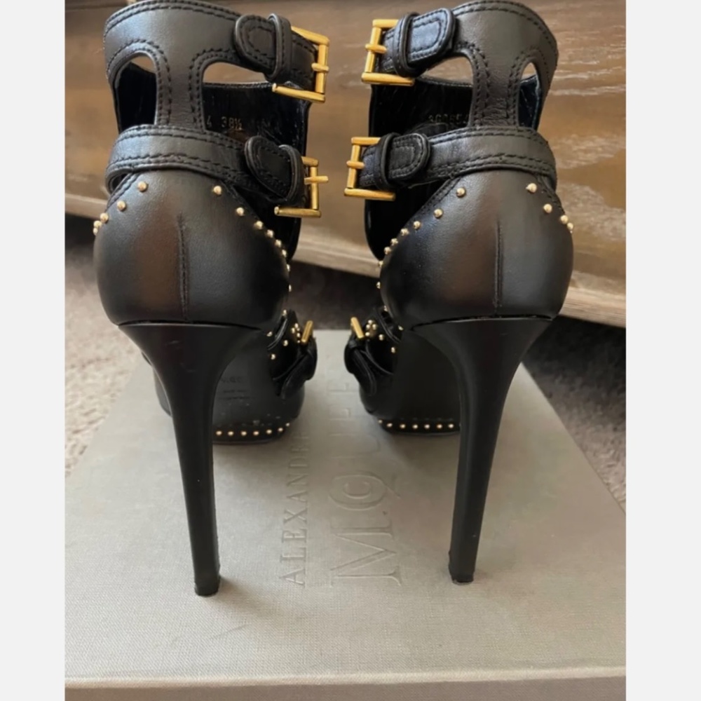 ALEXANDER McQUEEN Black Studded Scarpa Pelle Cuoio Size 8 1/2 - Picture 6 of 11
